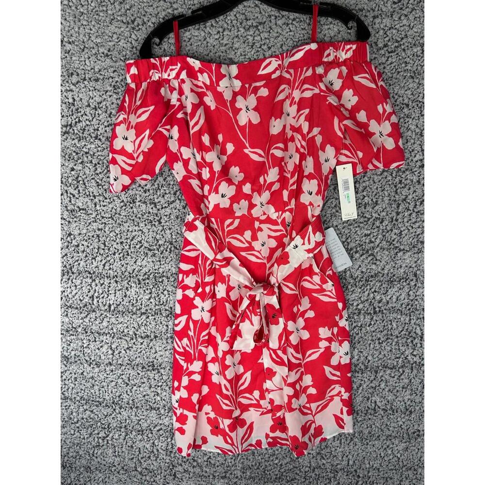 Eliza J Floral Off Shoulder Dress Women’s 8 Red White Tie Waist NWT